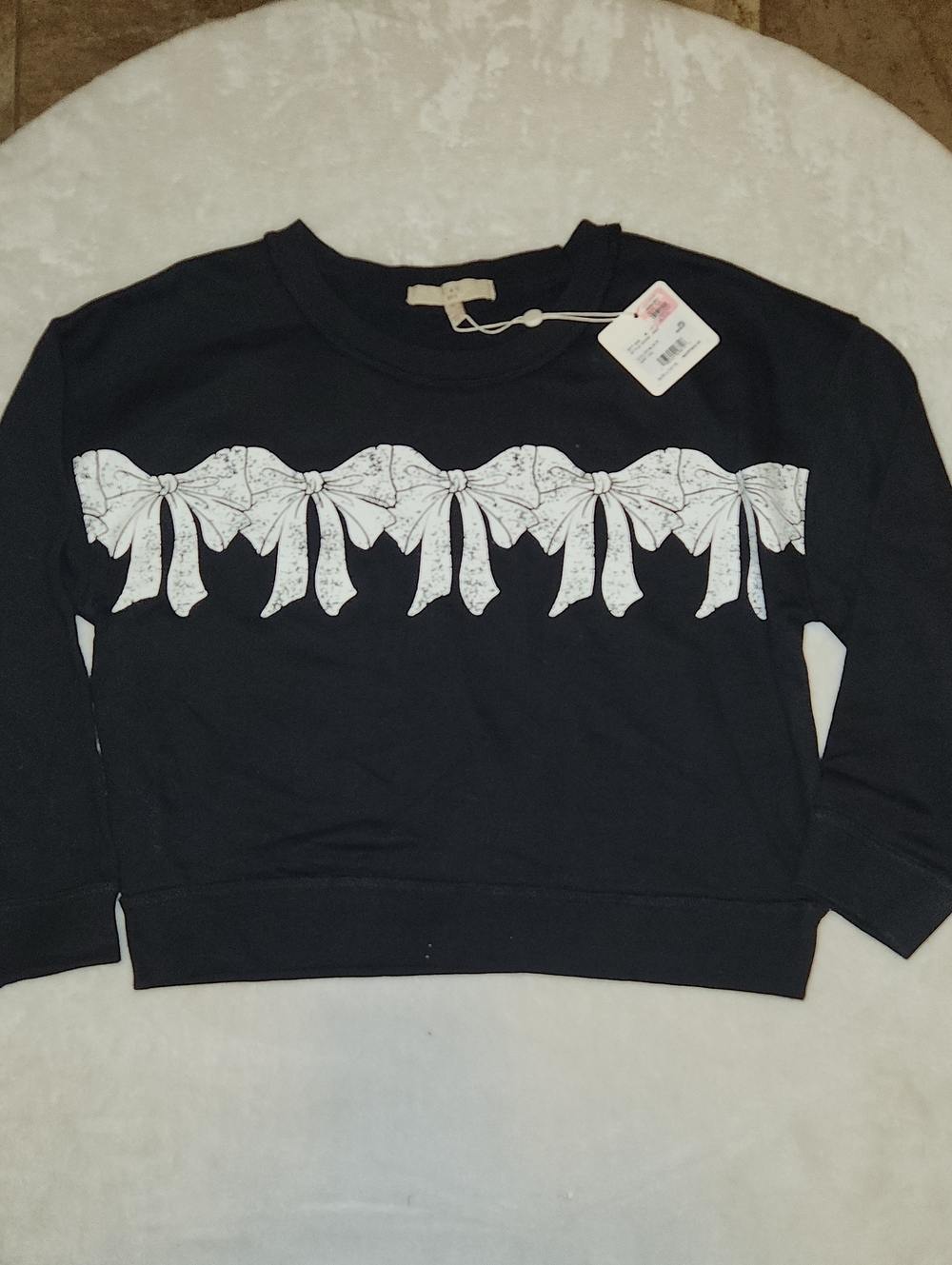 Black Sweatshirt with White Bow Print